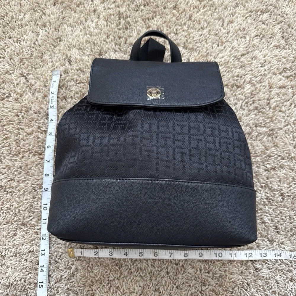 Tommy Hilfiger Joy II Flap Backpack - Black Tonal Monogram Jacquard NWOT